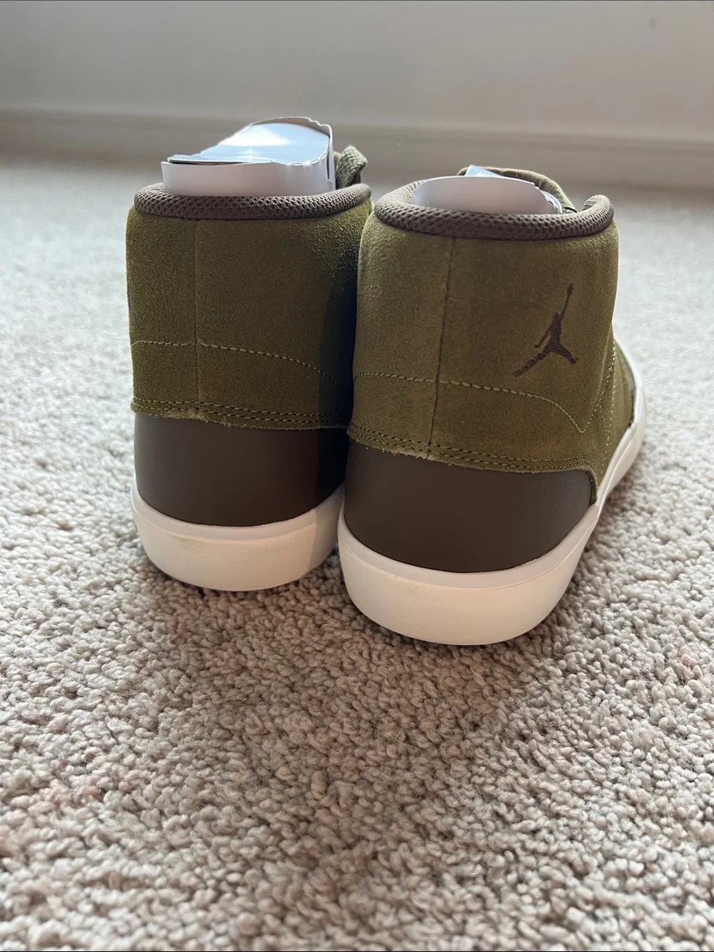 Jordan Men's Olive Green High-Top Sneakers with White Sole